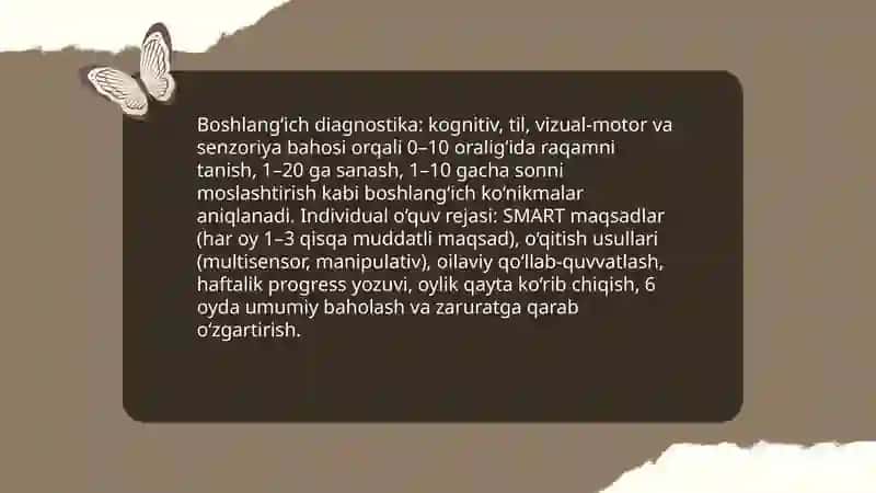 Aqli zaif bolalarni son sanoqqa o’rgatish 3
