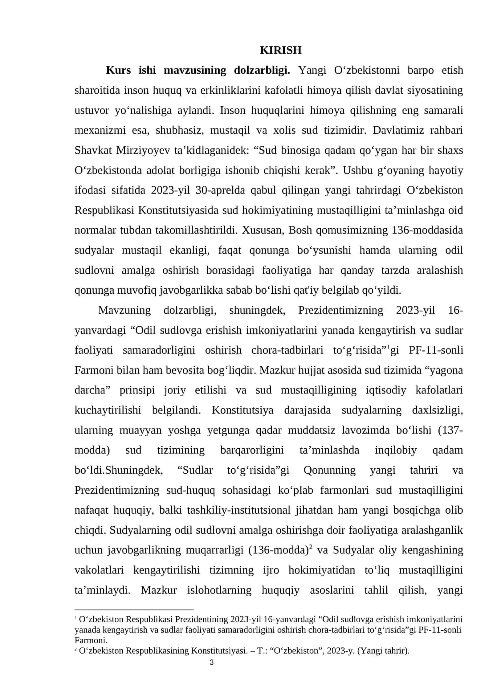 Yangi tahrirdagi Konstitutsiyada sud hokimiyatining mustaqilligi kurs ishi 3