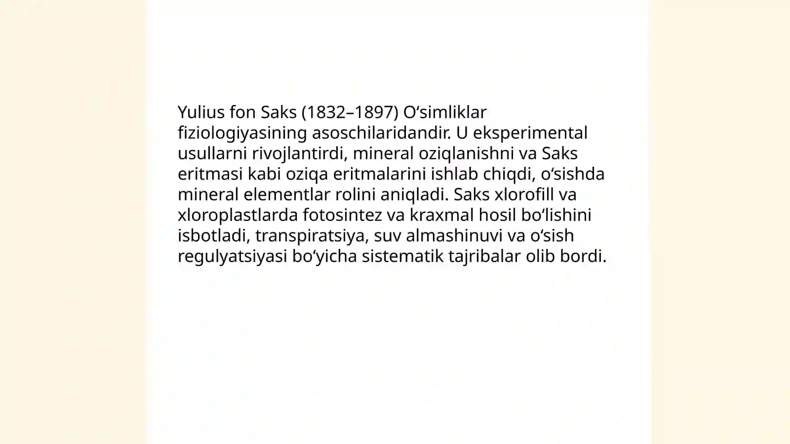Oʻsimliklar fiziologiyasiga hissa qoʻshgan olimlarni olib borgan ilmiy tadqiqot ishlari 3