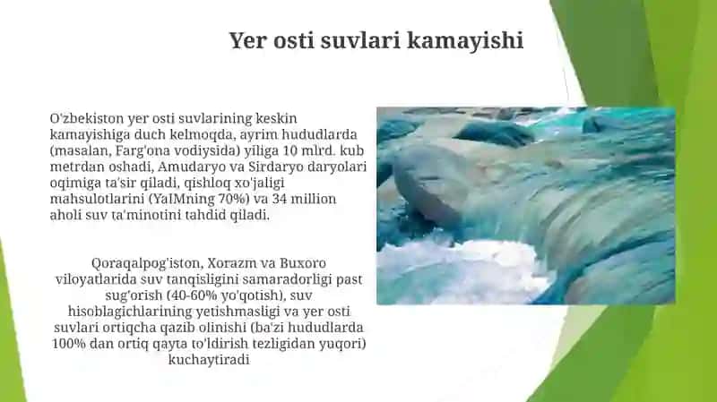 Oʻzbekistonda suv resurslaridan foydalanishda yuzaga kelayotgan muammolar 3