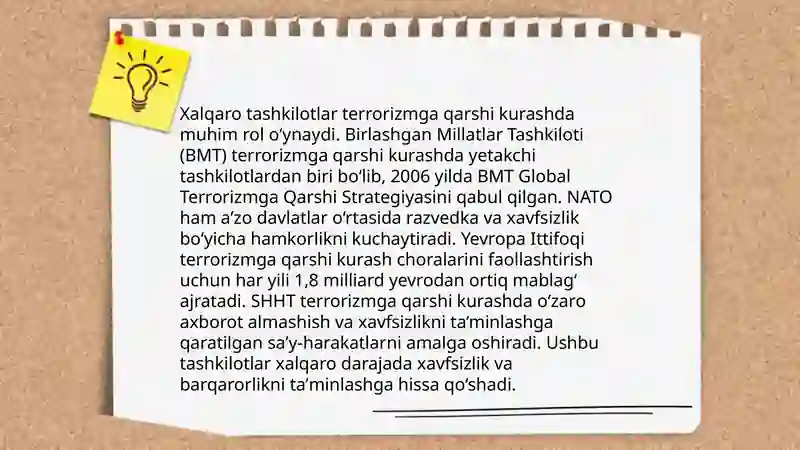 Xalqaro tashkilotlarning terrorizmga qarshi kurashining ahamiyati 3