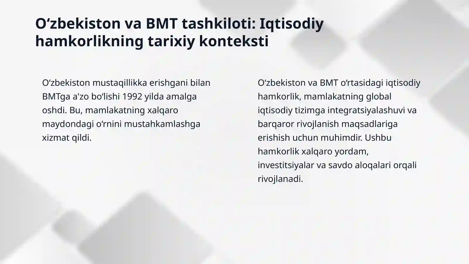 O‘zbekiston va BMT tashkilotining iqtisodiy munosabatlar 3