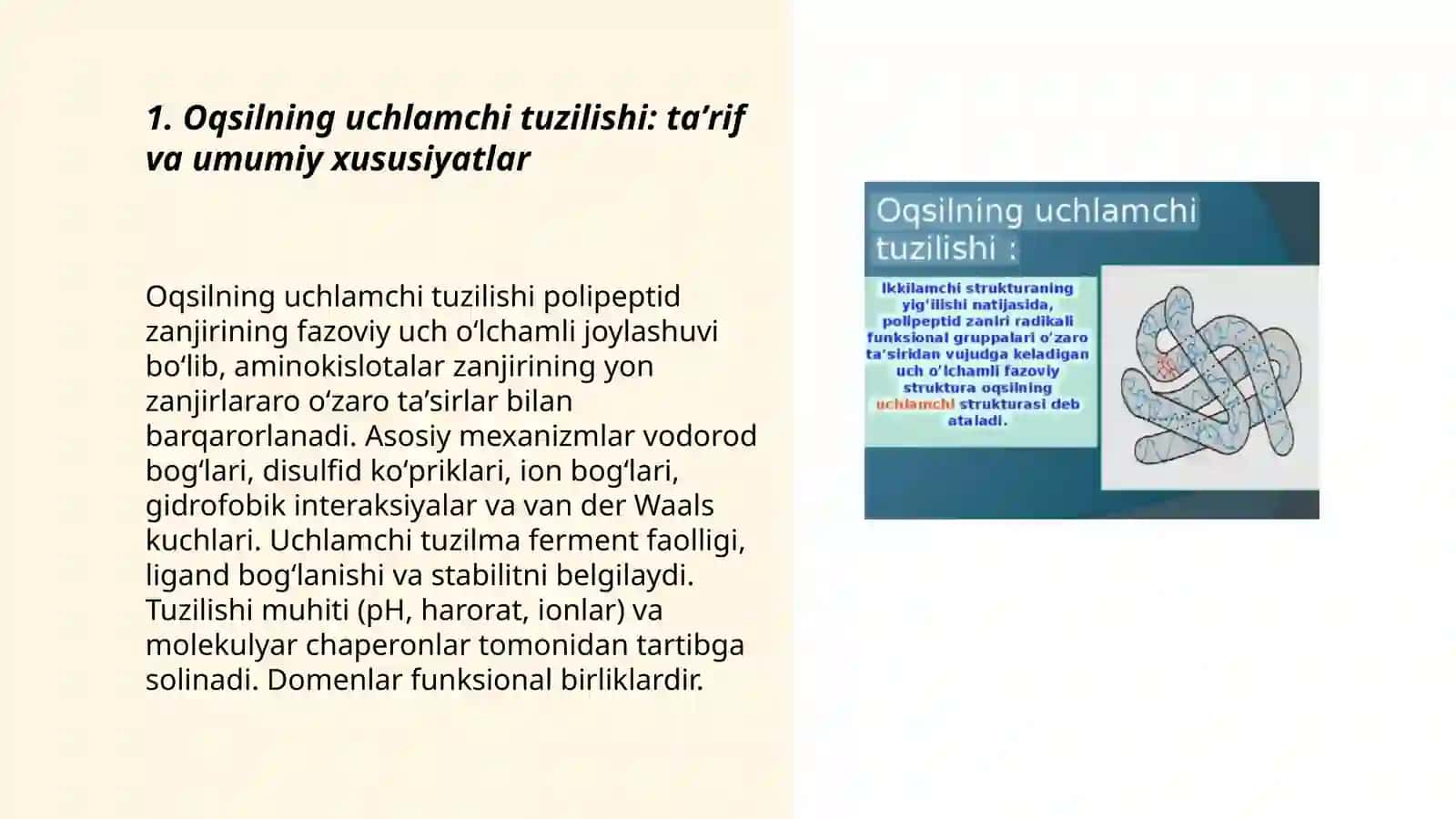 Oqsilning uchlamchi tuzilishi: taʼrif va umumiy xususiyatlar 3