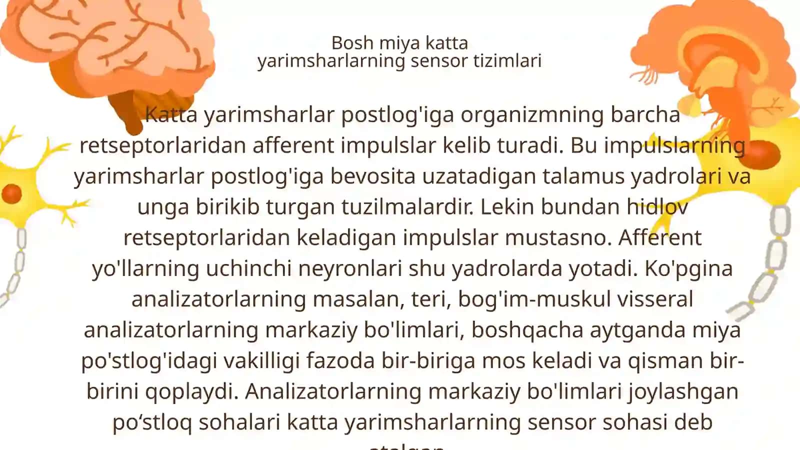Mavzu :Bosh miya katta yarimsharlar postlog'ining fiziologiyasi 3