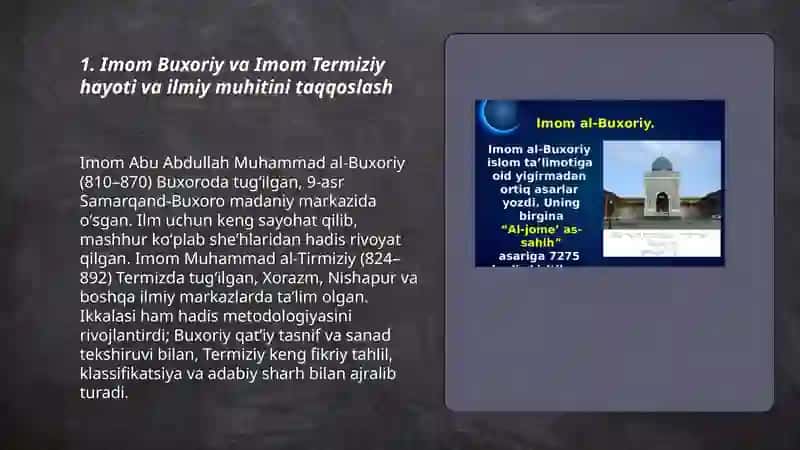 "Imom Buxoriy va Imom Termiziyning hadis ilmiga qoʻshgan hissalarining qiyosiy tahlili" 3