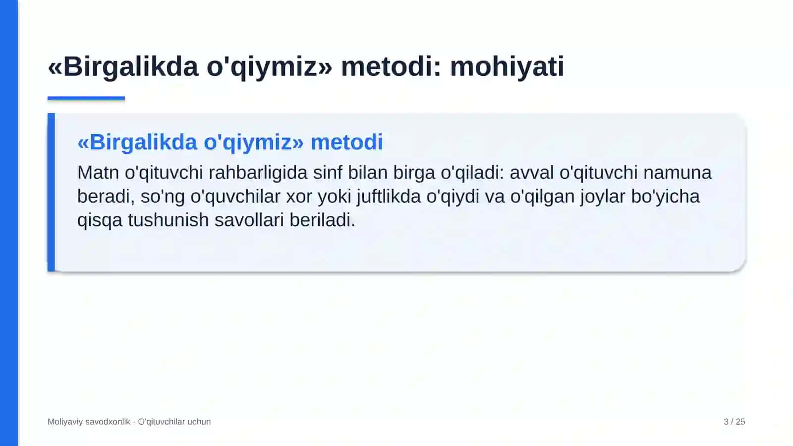 moliyaviy savodxonlik darslarida birgalikda o'qiymiz metodidan foydalanish 2183 3
