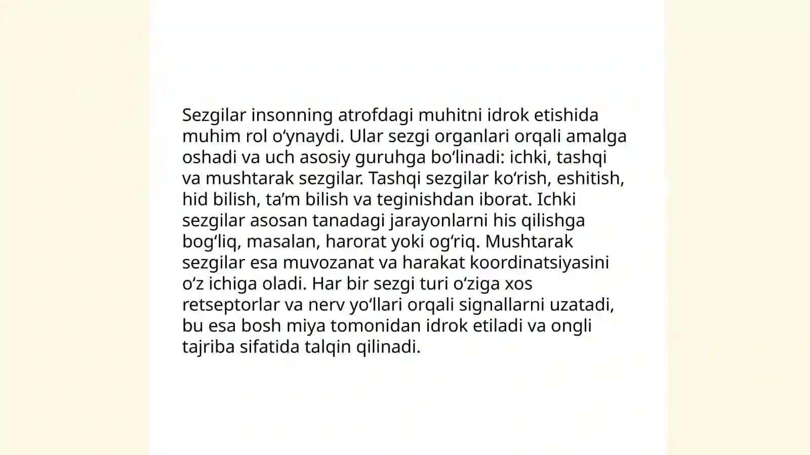 Sezgilarning tasnifi sezgilarning turlari sezgi sohasidagi qonuniyatlar 3