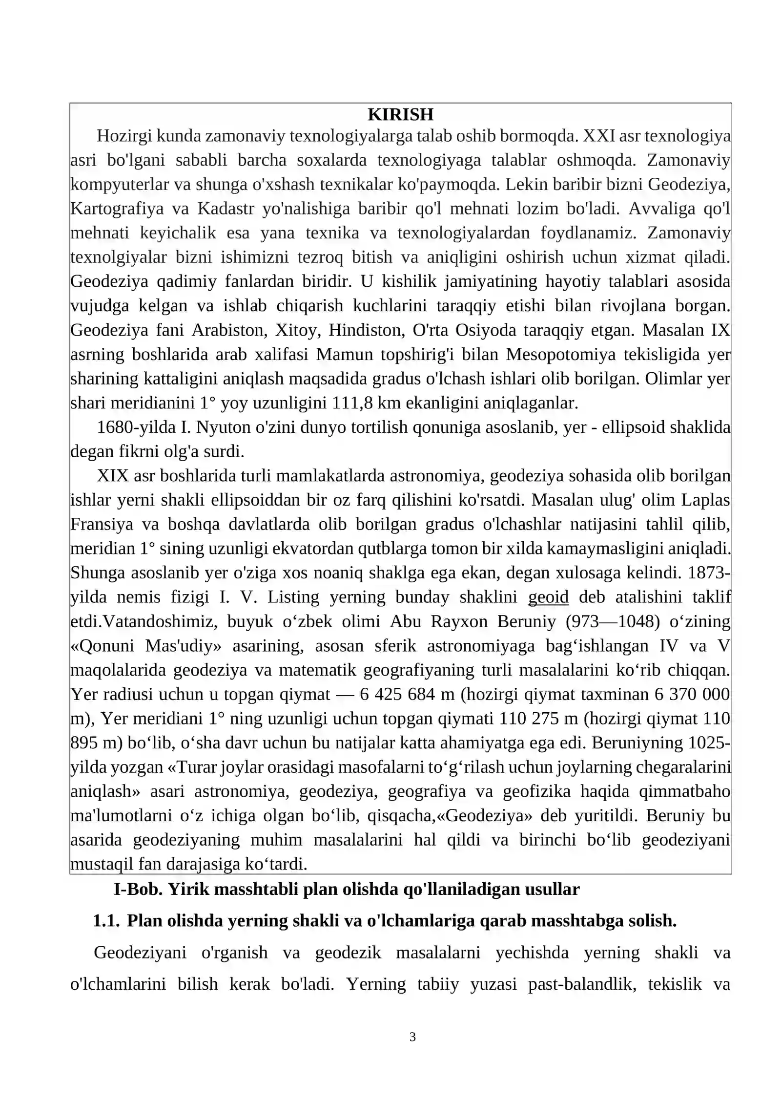Yirik masshtabda planga olish uchun geodezik asos yaratishni loyihalash 3