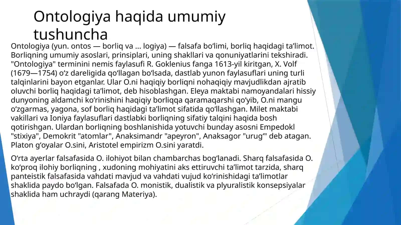 Ontologiyaning yo'nalishlari va mohiyatibo'yicha es setayyorlash 3