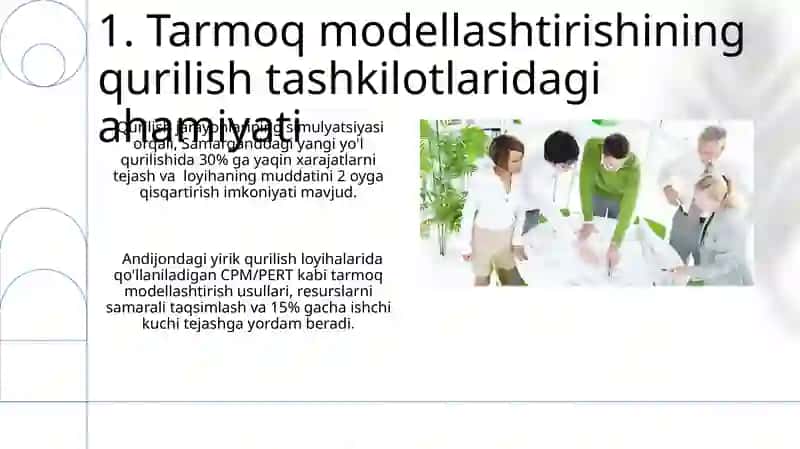 Qurilish tashkilotlari faoliyatida tarmoqli modellashtirishdan foydalanish 3