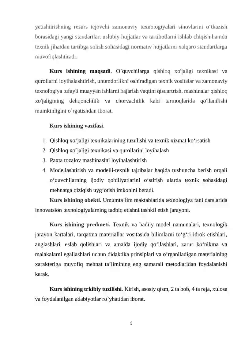 QISHLOQ XO`JALIGI TEXNIKASI VA QUROLLARINI LOYIHALASH VA MODELLASHTIRISHNI O`RGANISH 3