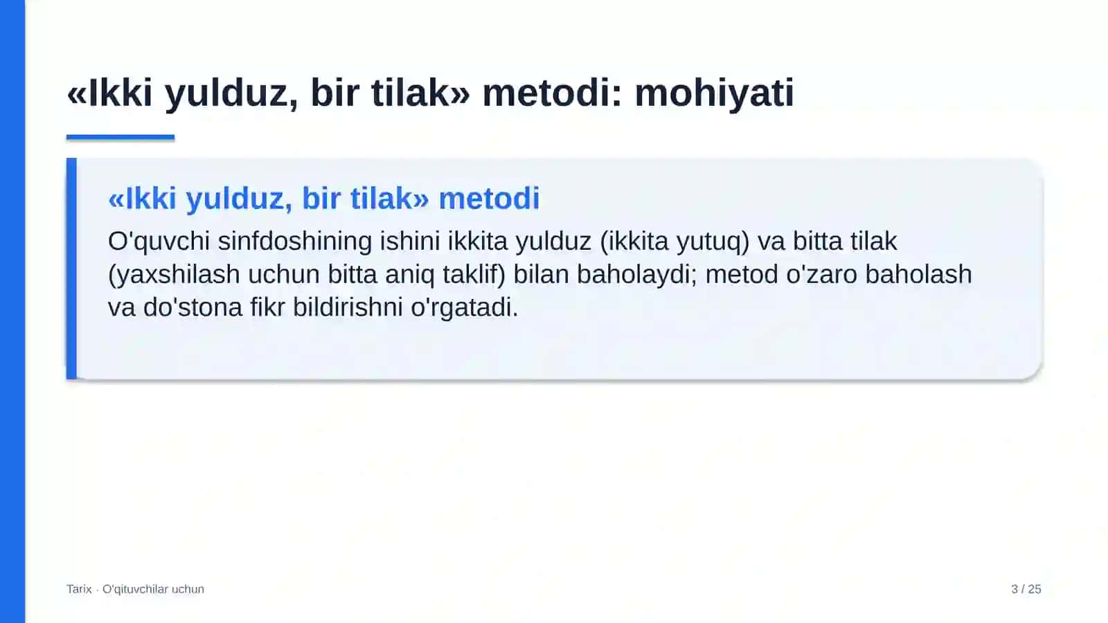 tarix darslarida ikki yulduz bir tilak metodidan foydalanish 4676 3