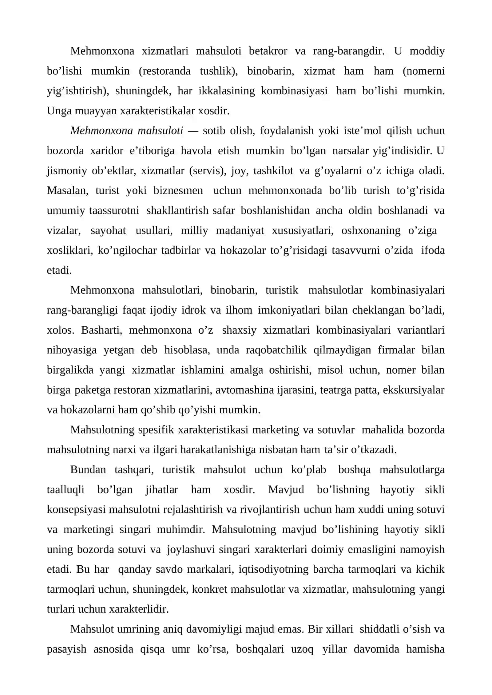 Mehmonxona biznesida turistik mahsulotlar yoki xizmatlarni sotish 3