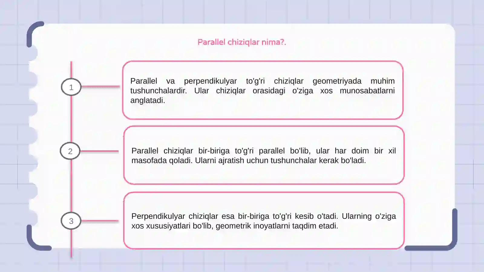 Parallel va perpendikulyar to'g'ri chiziqlar 3
