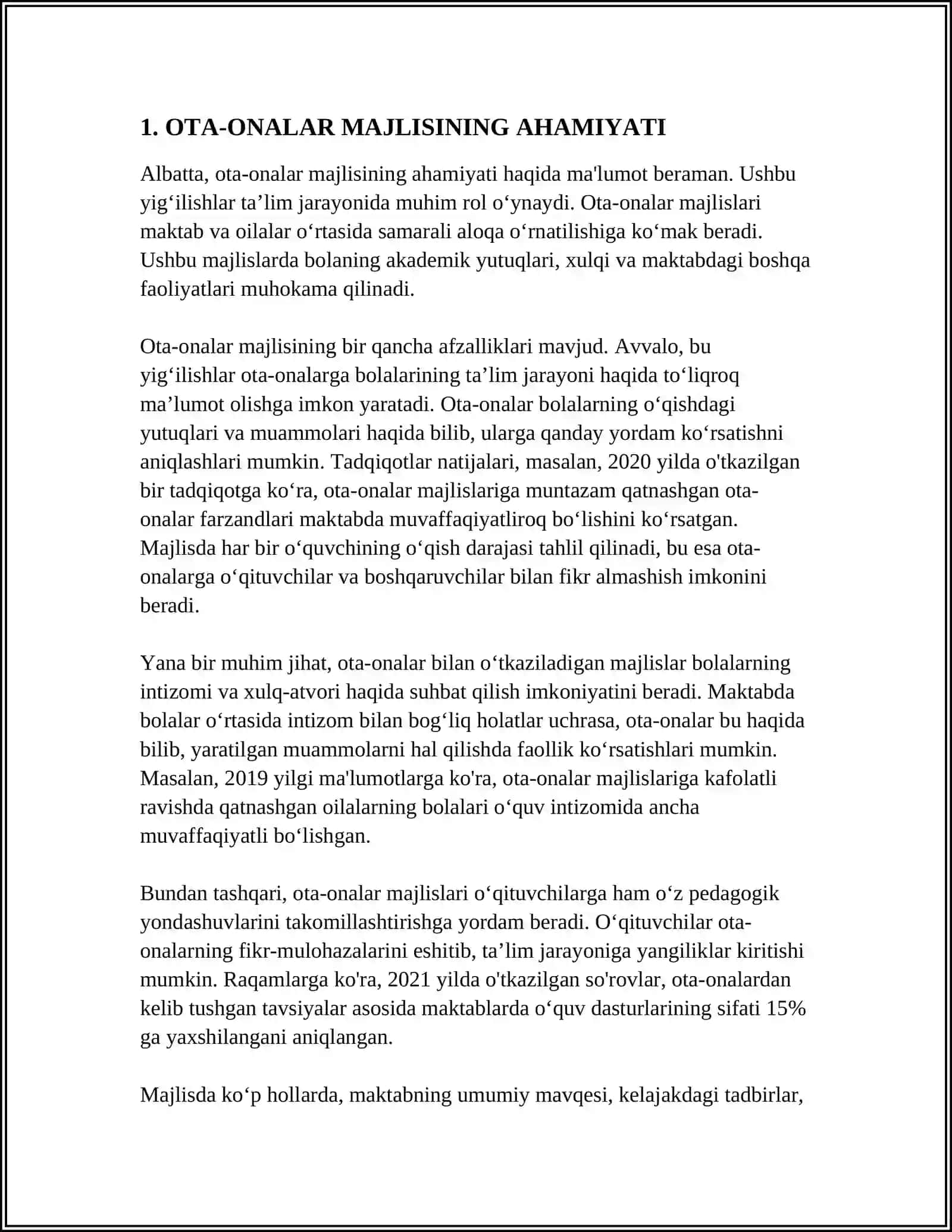 OTA-ONALAR MAJLISLARINI O‘TKAZISH, REJALASHTIRISH BOSQICHLARI VA TAKLIFNOMA,TAVSIYALAR 3