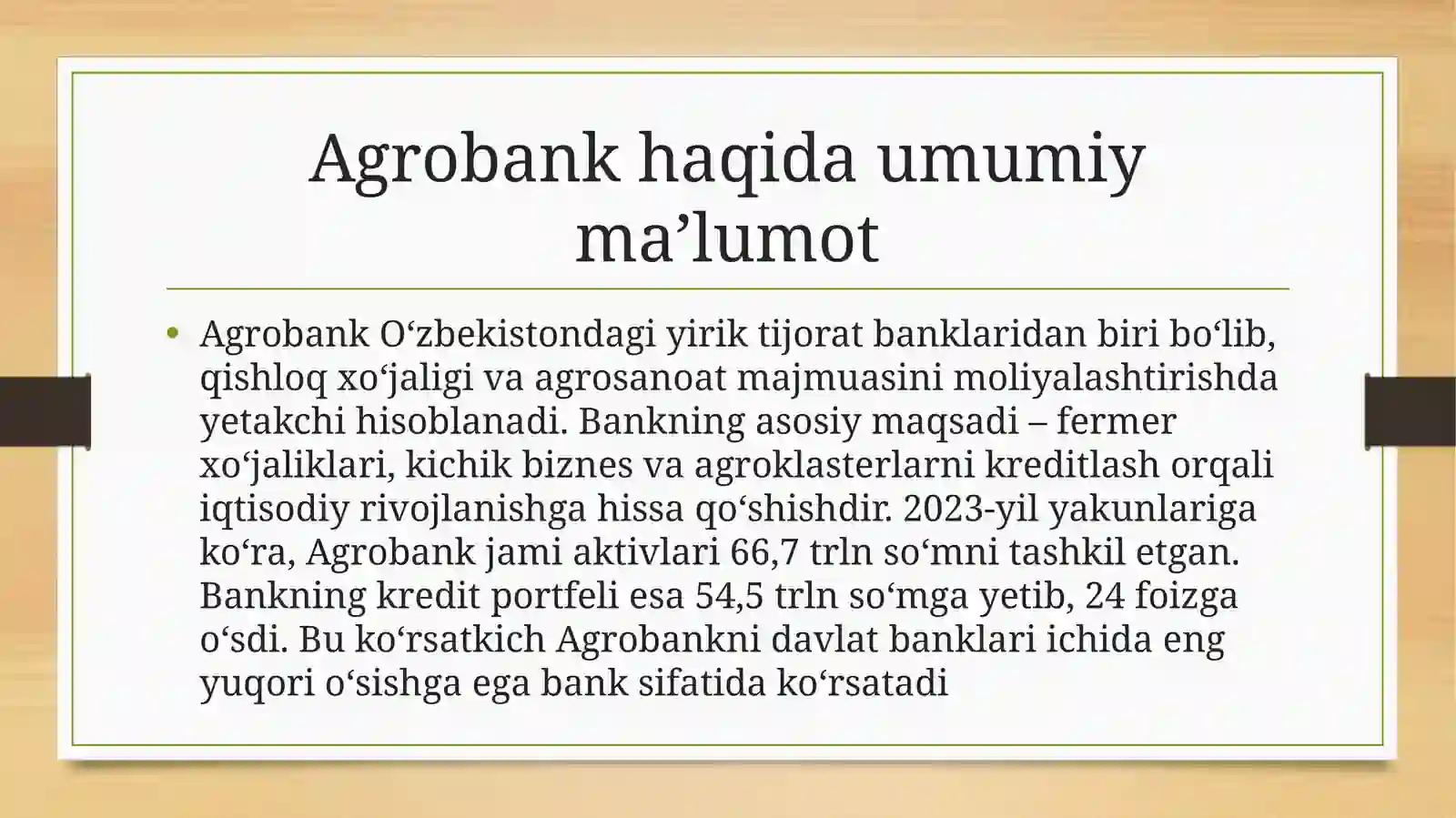 Tijorat banklarning kredit portfelini tahlil qilish: Agrobank misolida 3