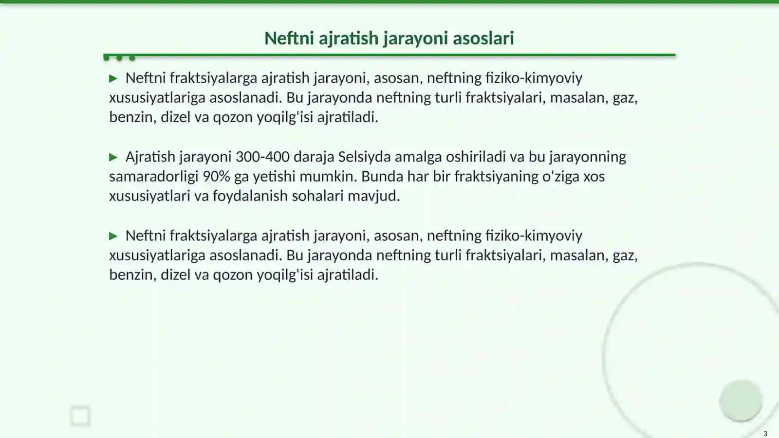 Neftni fraktsiyalarga ajratish qurilmalarini material balansini tuzish Xabibova Dilnoza 3