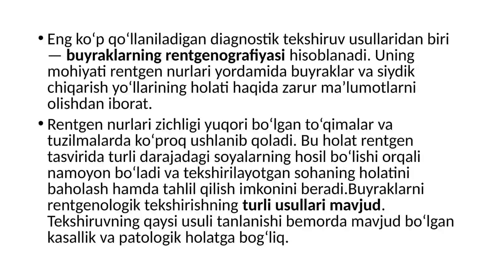 Buyrak kasalliklari monaviy rentgenologik va kompyuterli tomografiya tekshirish usullari 3