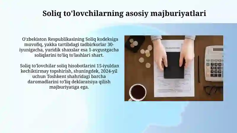 Soliq qonunchiligida soliq to'lovchilarning majburiyatlari 3