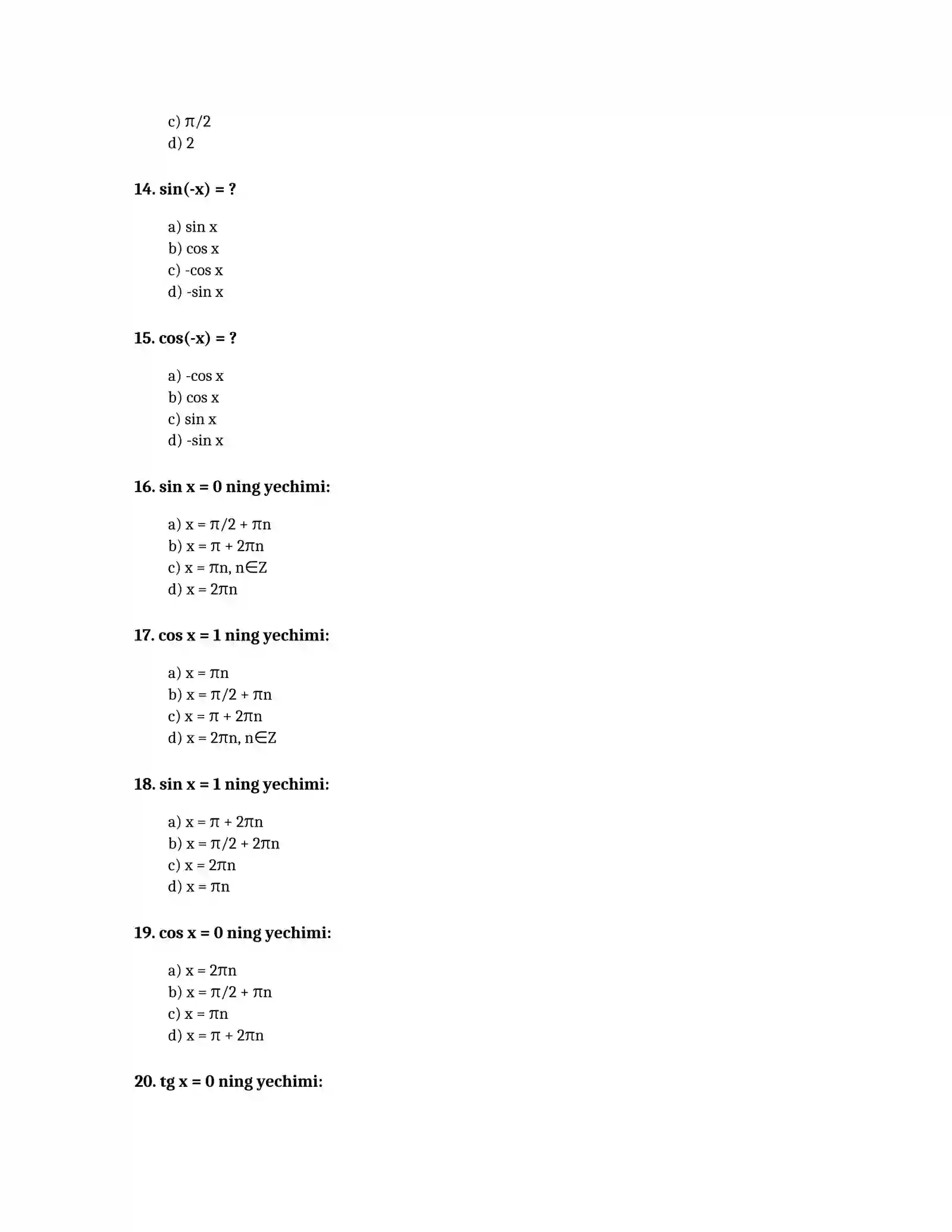 9-SINF MATEMATIKA FANI BO'YICHA TEST SAVOLLARI 3