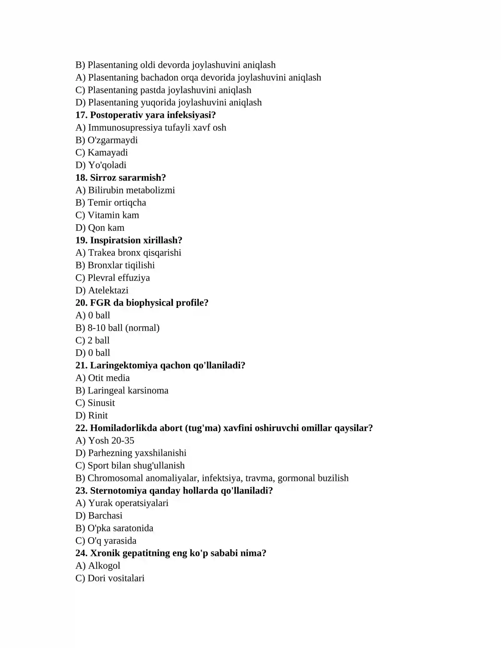 Magistratura va ordinatura testlari TAYYORGARLIK TEST TO'PLAMI (Terapiya, Jarrohlik, Akusherlik-ginekologiya) 3