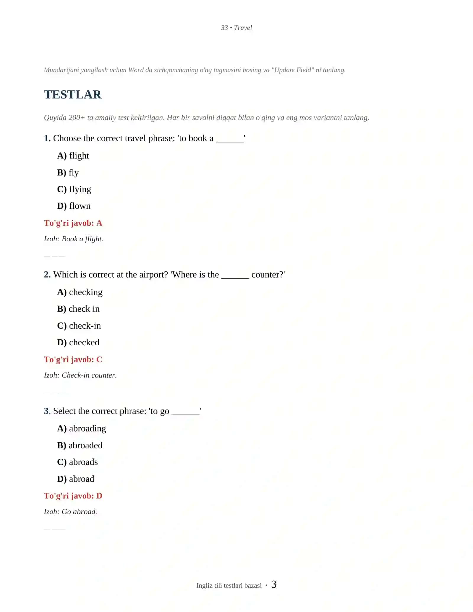 INGLIZ TILI TRAVEL & TOURISM 3