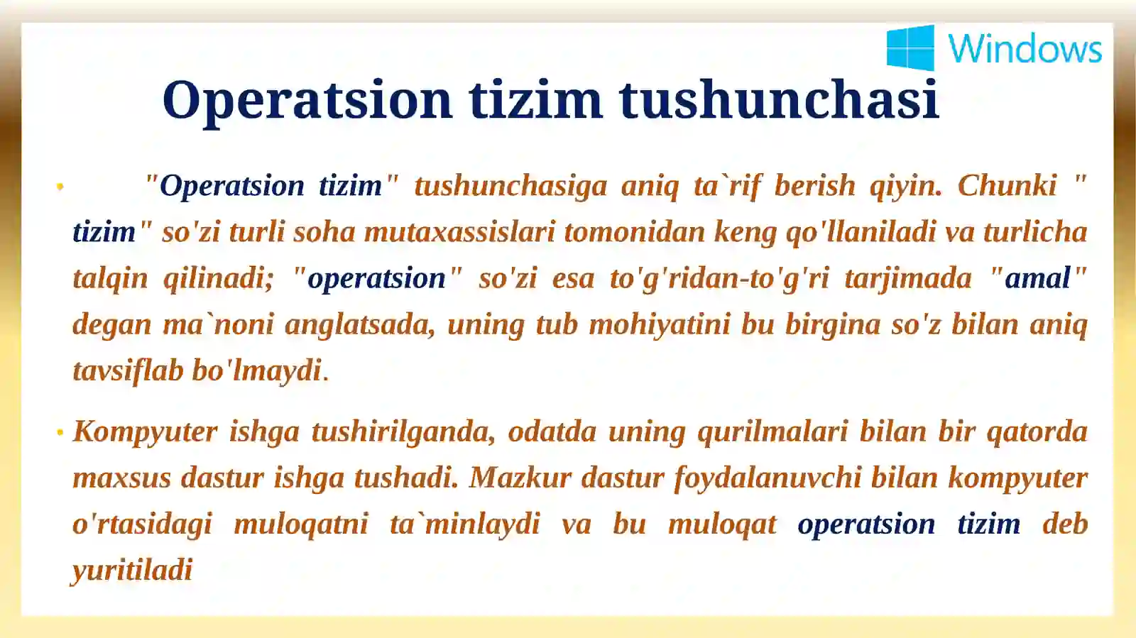 Kompyuterlarning operatsion tizimlari. Windows OT 3