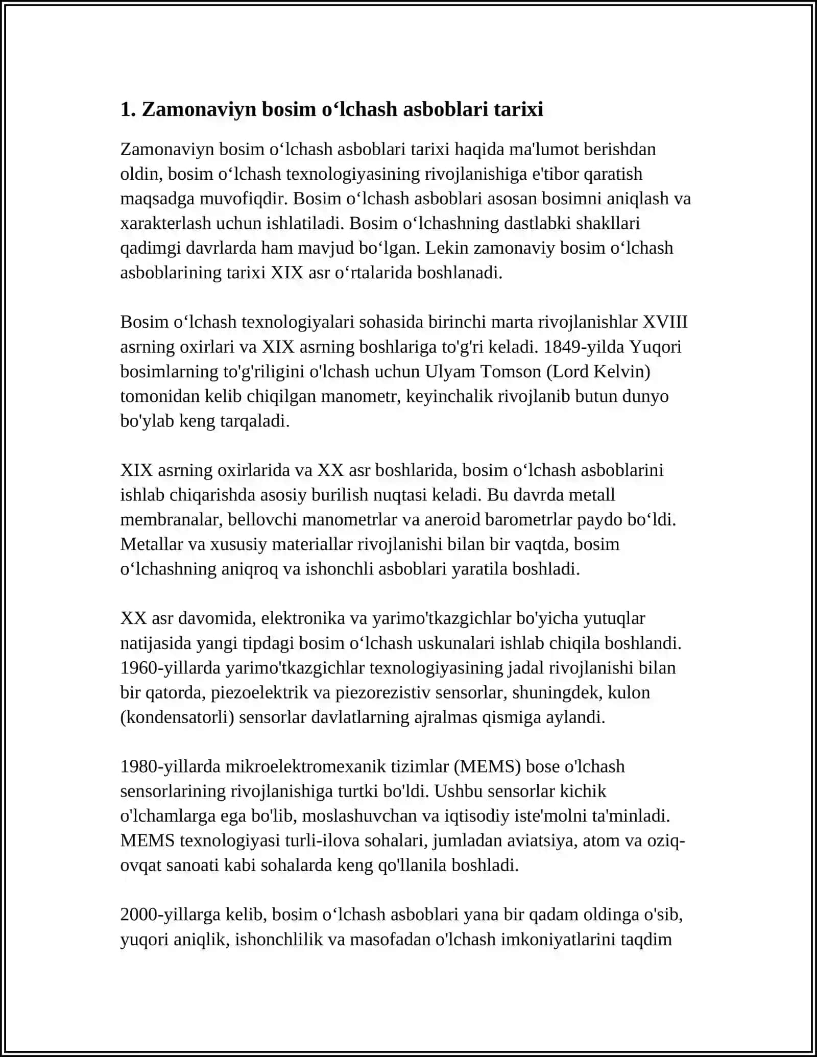 ZAMONAVIY BOSIMNI ÕLCHASH ASBOBLARI.ARXIMED QONUNINING TAXLILI 3