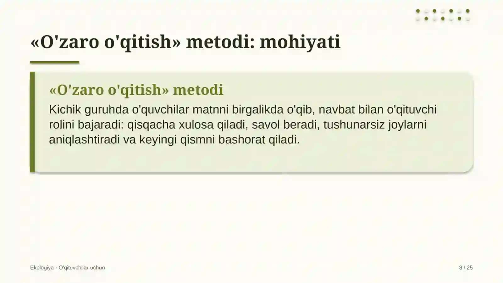 ekologiya darslarida o'zaro o'qitish metodidan foydalanish 1964 3