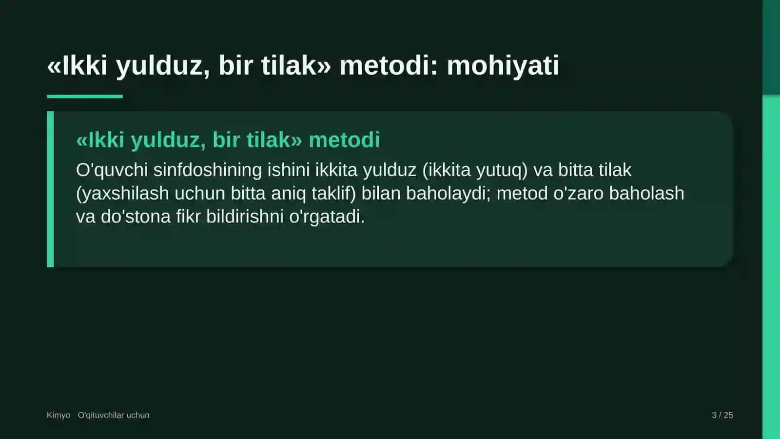 kimyo darslarida ikki yulduz bir tilak metodidan foydalanish 1391 3