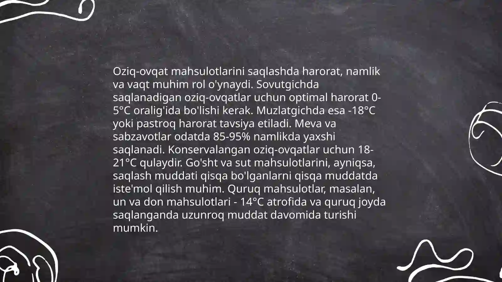 Oziq ovqat mahsulotlarini saqlashga Va uzatilishiga qo'yiladigan gigienik talablar 3
