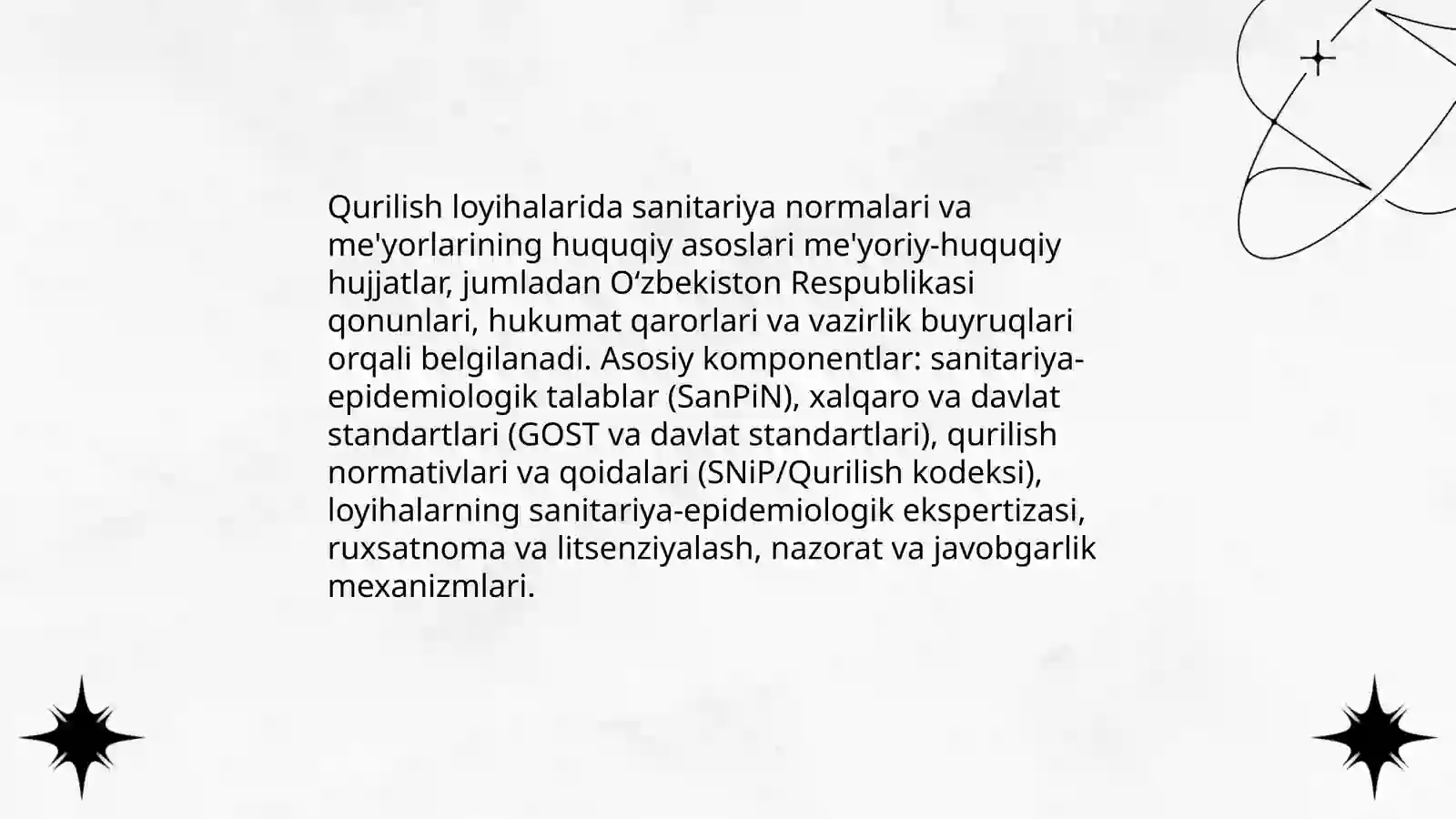 Qurilish loyihalarida sanitariya normalari va me'yorlarining huquqiy asoslari 3