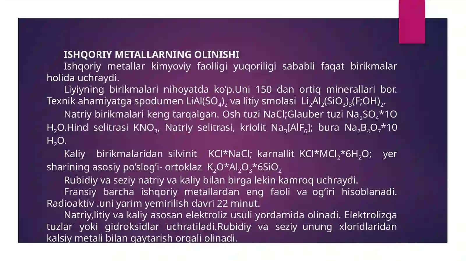 Ishqoriy metallarning olinishi 3