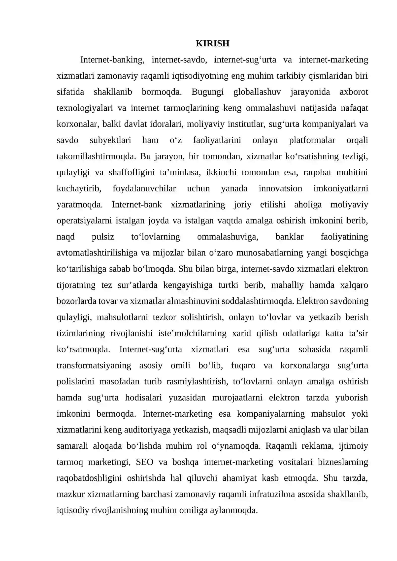 MUSTAQIL ISH (Internet-banking, Internet-savdo, Internet-sug'urta, Internet-marketing xizmatlari) 3