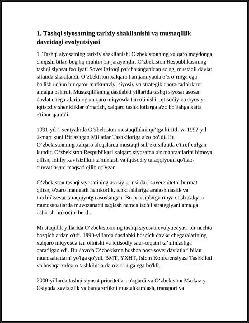 O'ZBEKISTON RESPUBLIKASI TASHQI SIYOSAT FAOLIYATI SHAKLLANISHI VA USTIVORLIGI 3