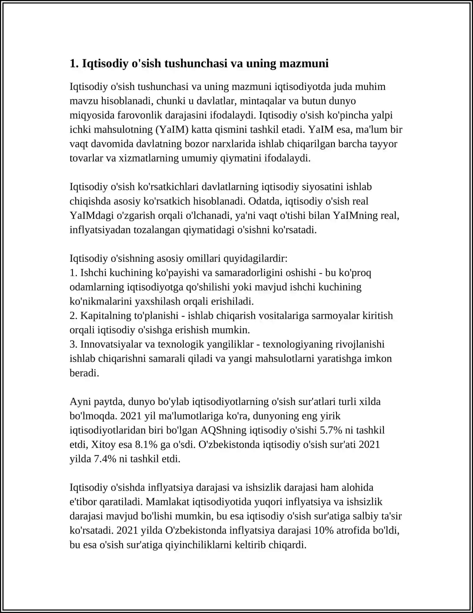 MUSTAQIL ISH Mavzu: IQTISODIY OʻSISHNING HUQUQIY-INSTITUTSIONAL OMILLARI 3