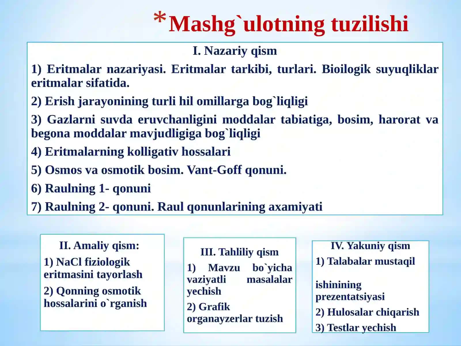 Eritmalar. Eritmalarning kolligativ hossalari. Eruvchanlik 3
