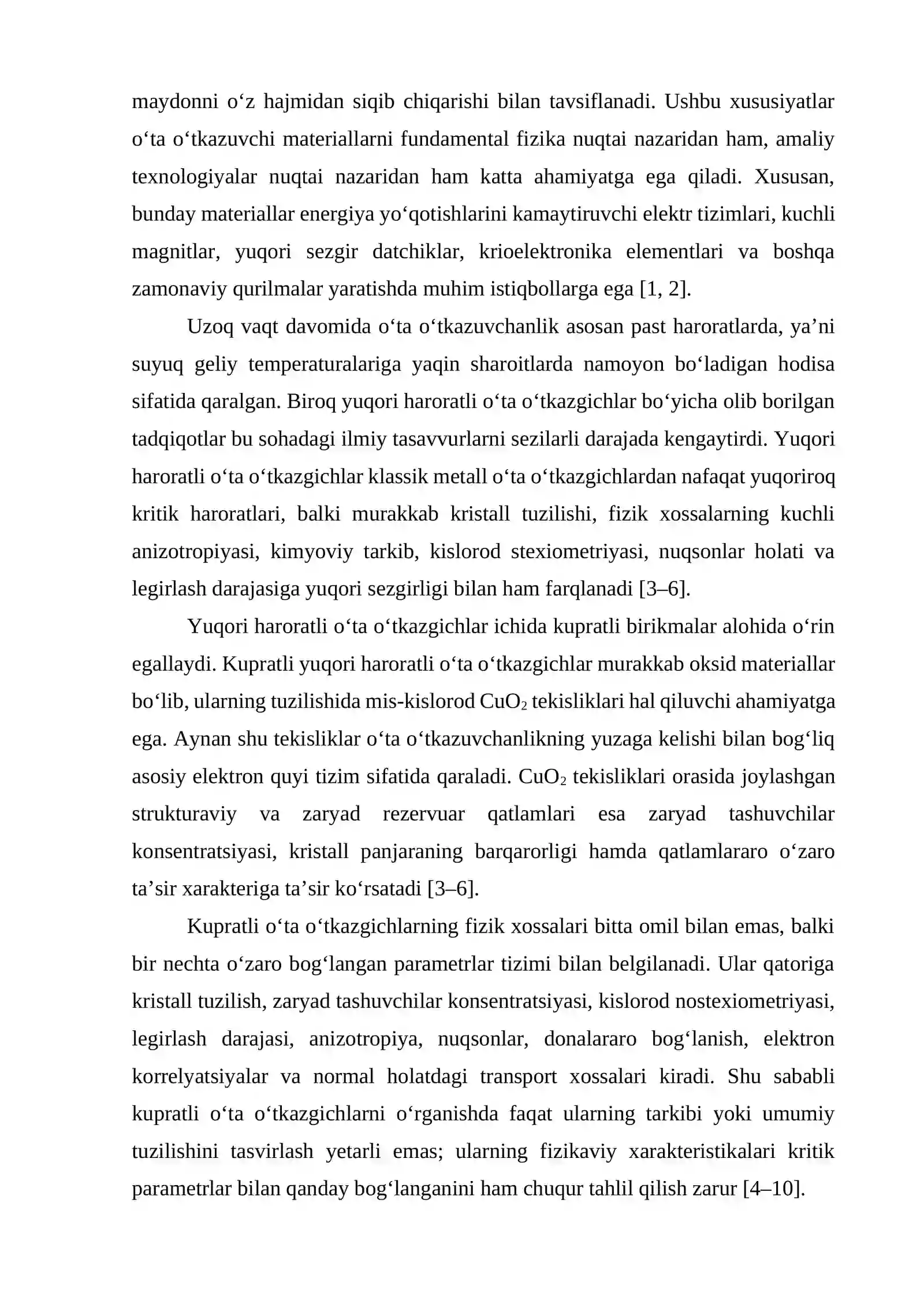 Yuqori haroratli o`ta o`tkazgichlar va ularning kritik paramtrlari 3