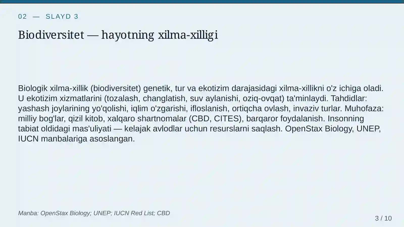 Biodiversitet va tabiatni muhofaza qilish 3