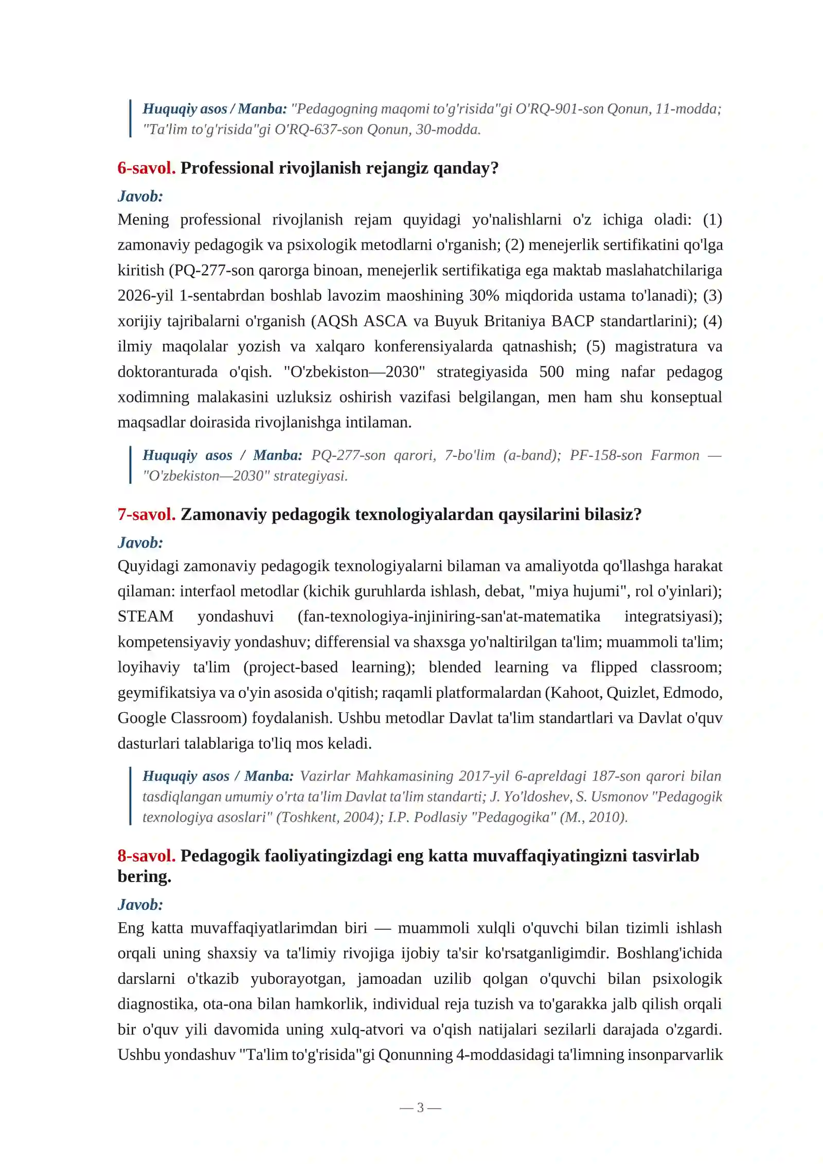 Maktab maslahatchisi savollarga javoblar 3