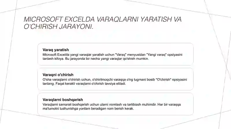 Microsoft Excelda varaqlar bilan ishlash 3
