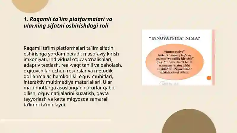 Innovatsion texnologiyalar taʼlim sifatini oshirish manbayi sifatida 3