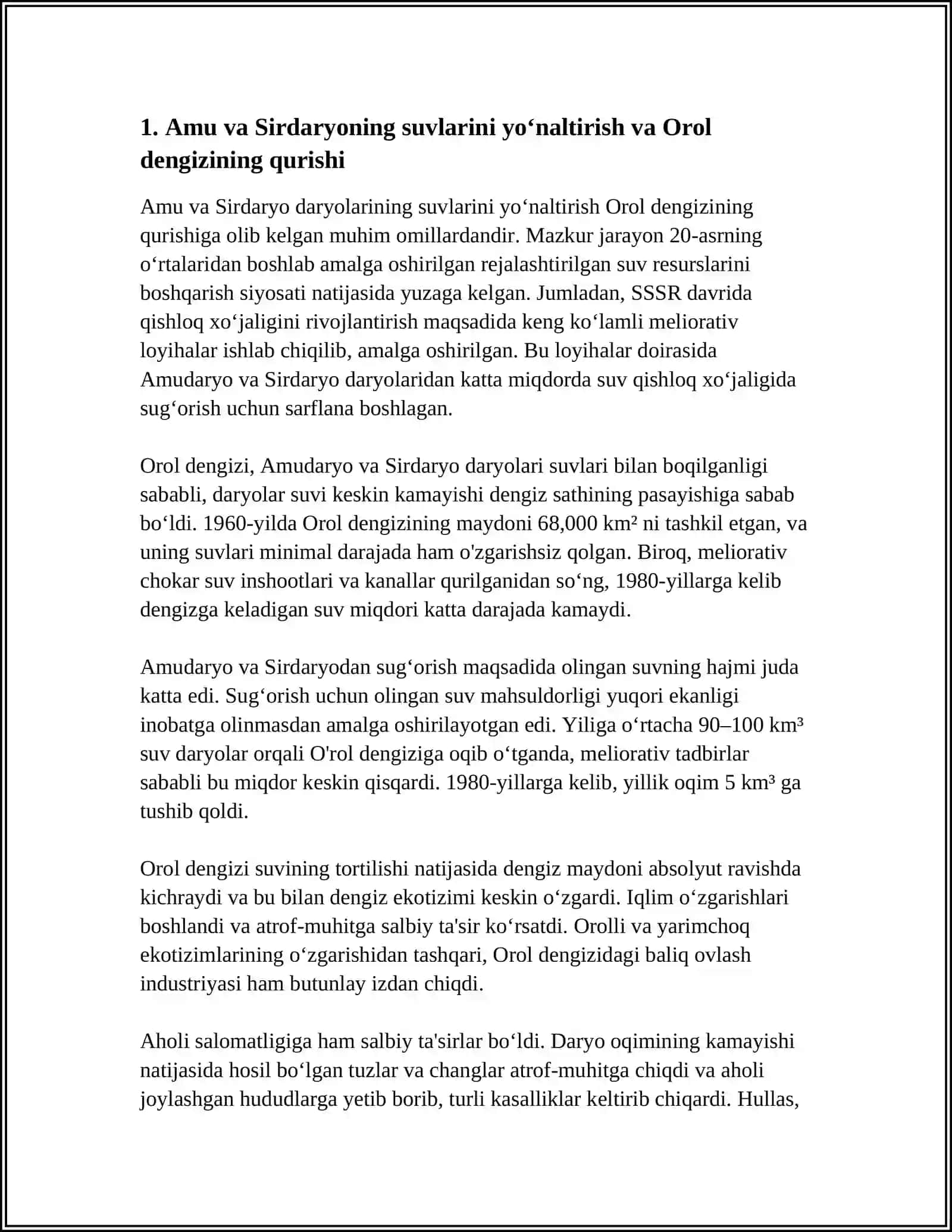 OROL FOJIASI UNING VUJUDGA KELISHIGA TA'SIR KO'RSATGAN OMILLAR VA ULARNING SALBIY OQIBATLARI 3