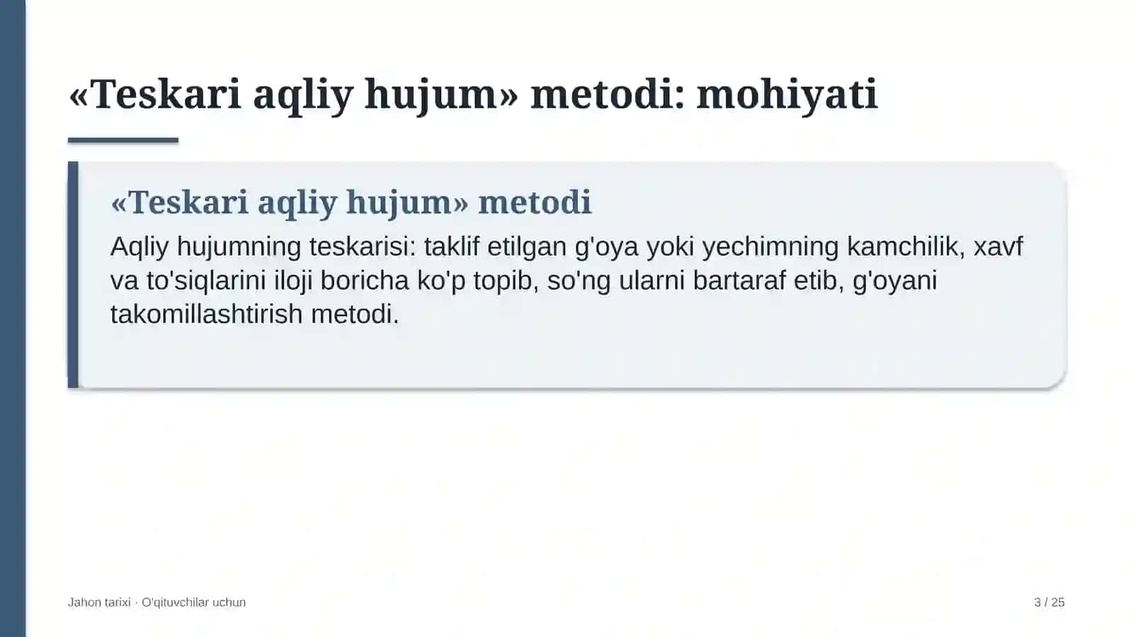 jahon tarixi darslarida teskari aqliy hujum metodidan foydalanish 5467 3
