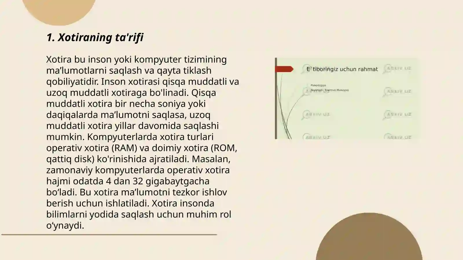 Xotira haqida tushuncha va uning nerv-fiziologik asosi 3