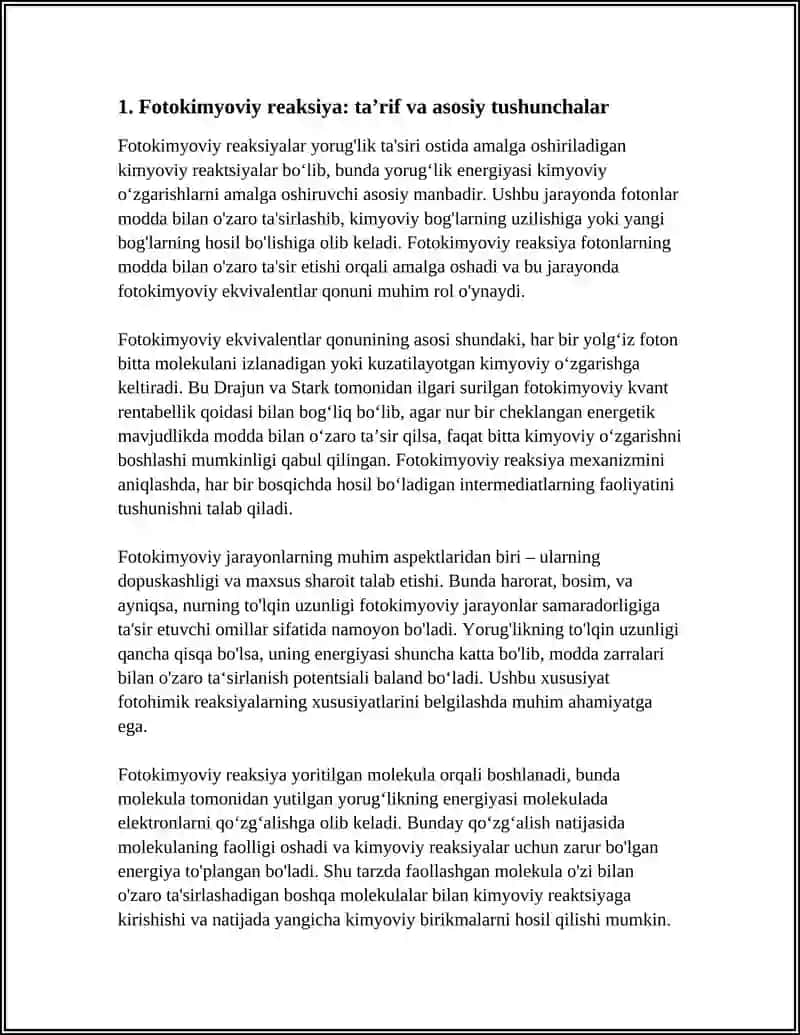 FOTOKIMYOVIY REAKSIYALAR. FOTOKIMYOVIY EKVIVALENTLAR QONUNI 3