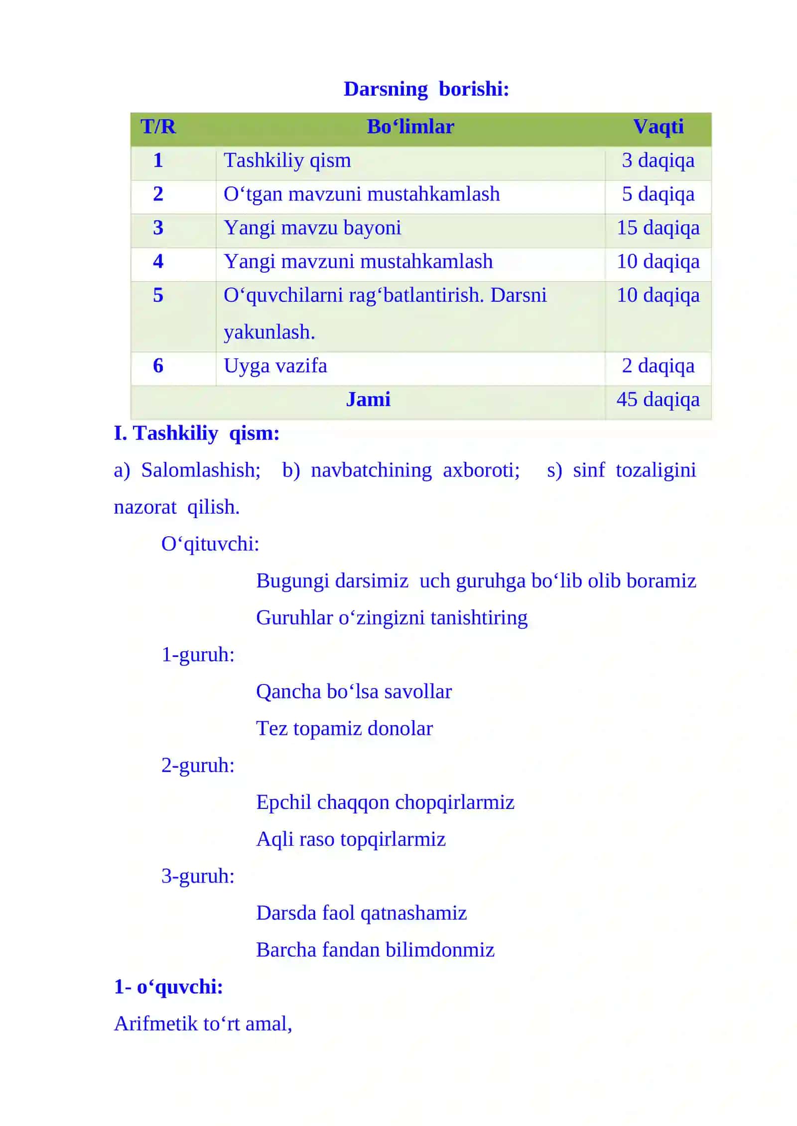 3-sinf Matematika fanidan Doira va aylana 2-chorak dars ishlanmasi 3