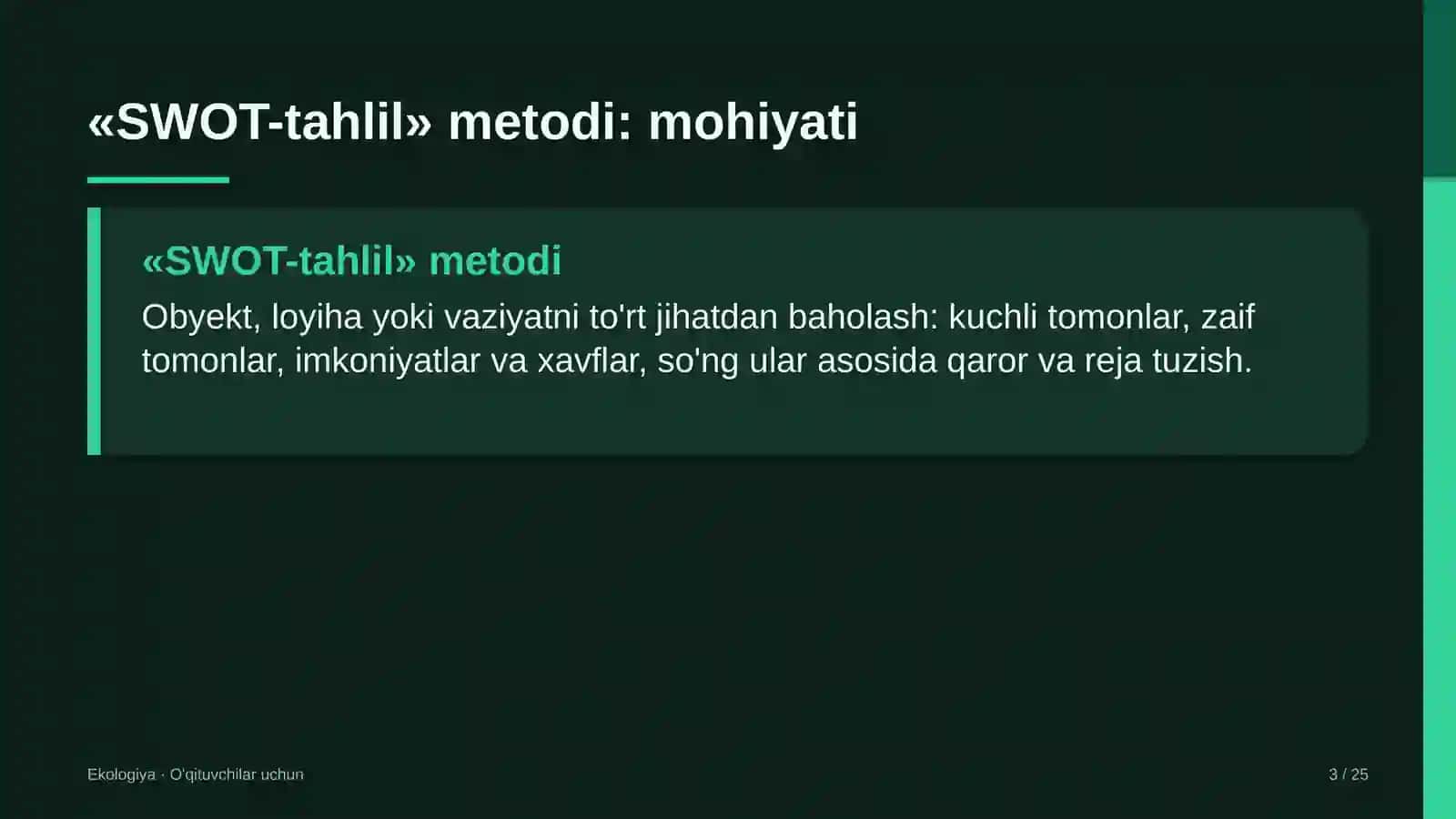 ekologiya darslarida swot tahlil metodidan foydalanish 6079 3