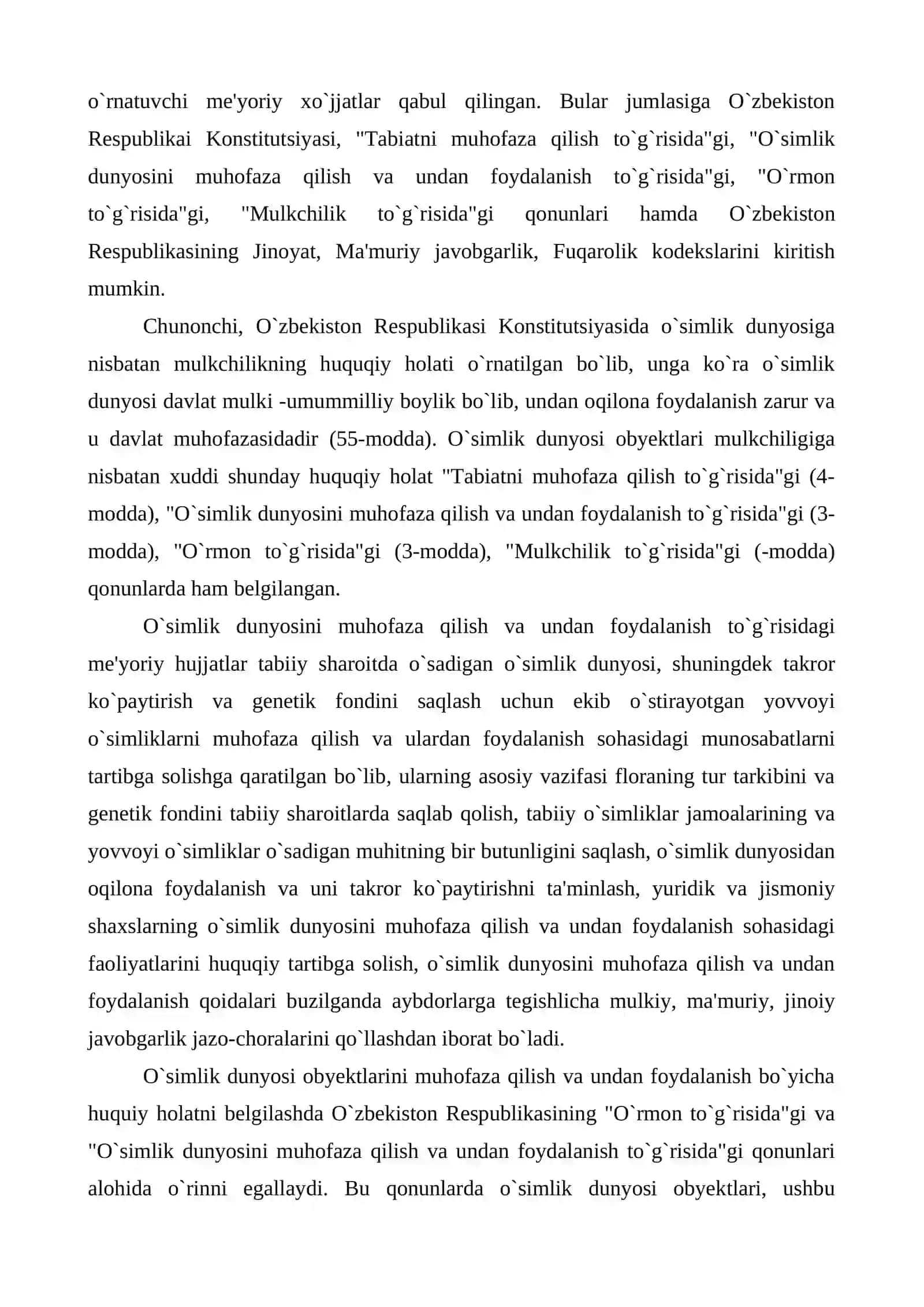O`SIMLIK DUNYOSIDAN FOYDALANISH VA MUHOFAZA QILISHNING HUQUQIY HOLATI 3