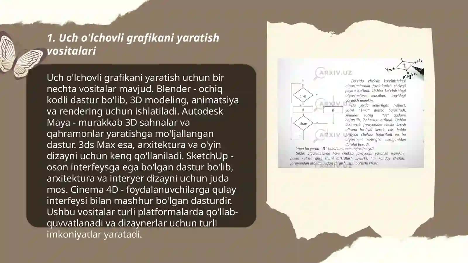 Uch o’lchovli grafik axborotlarni yaratish va qayta ishlash vositalari 3